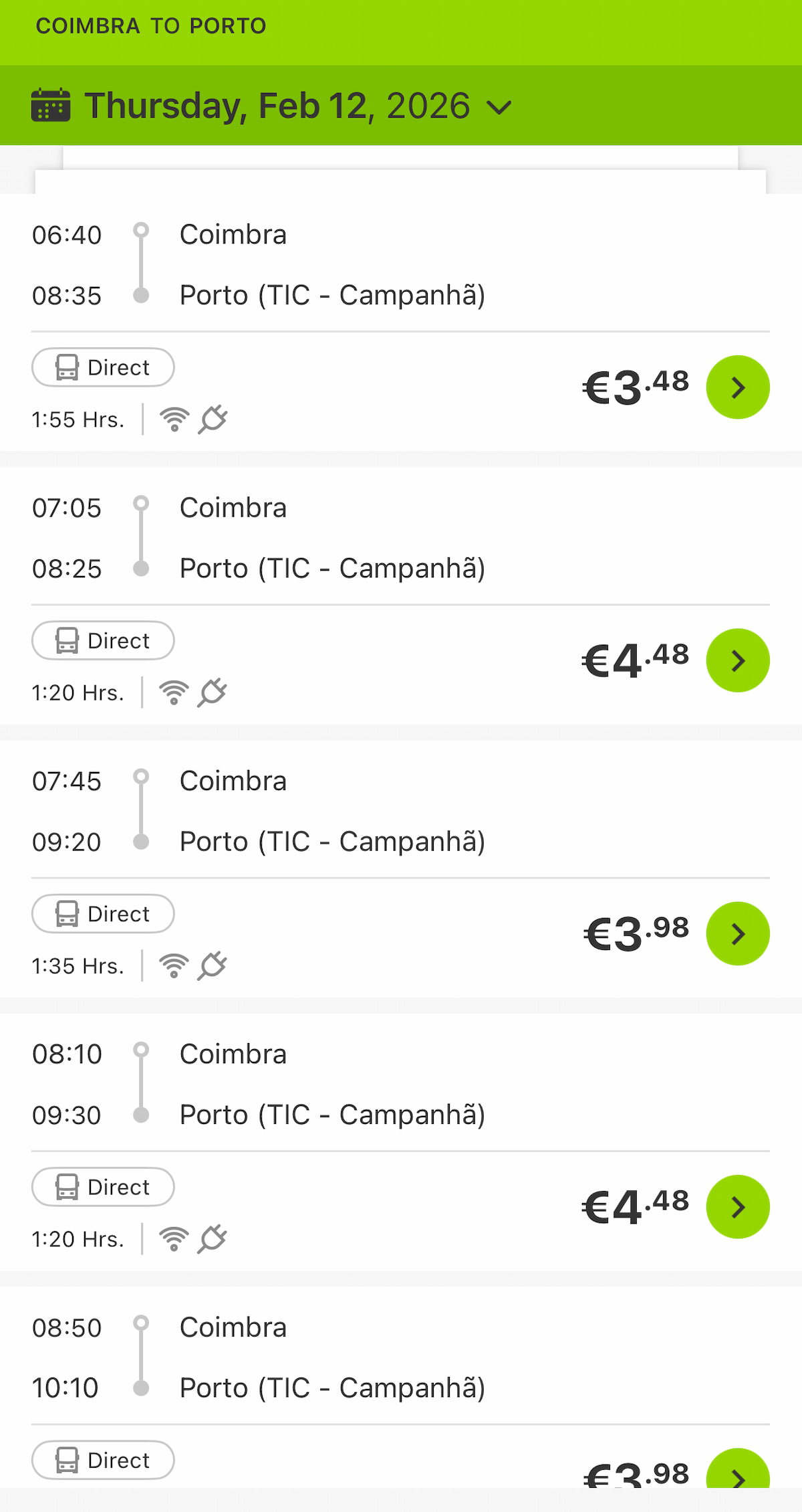 コインブラからポルト行き方